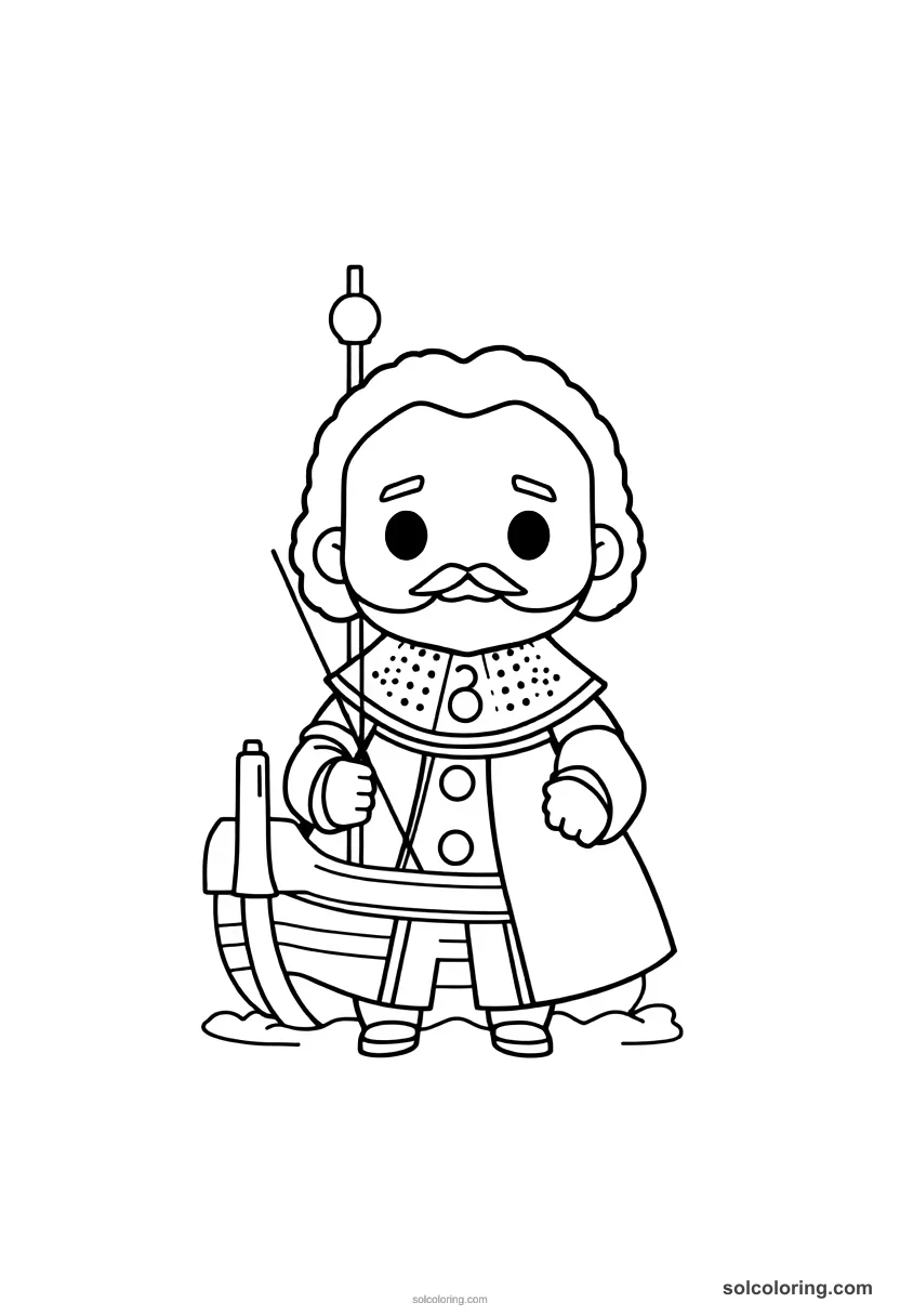 Chibi Tsar Peter I Building the Russian Navy chibi coloring page for kids