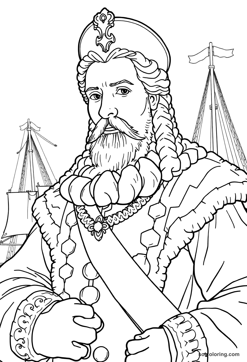Tsar Peter I Building the Russian Navy coloring page, free printable detailed style