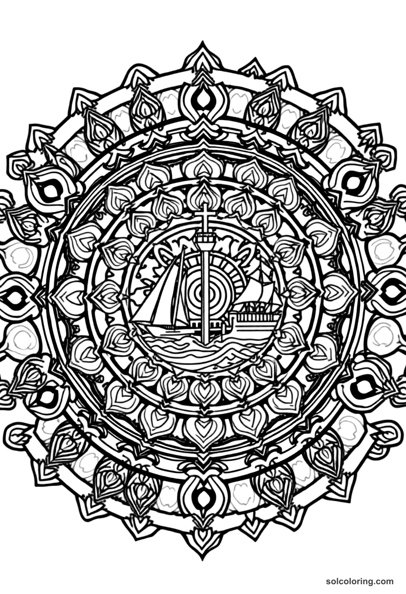Mandala Tsar Peter I Building the Russian Navy coloring page, free printable mandala style