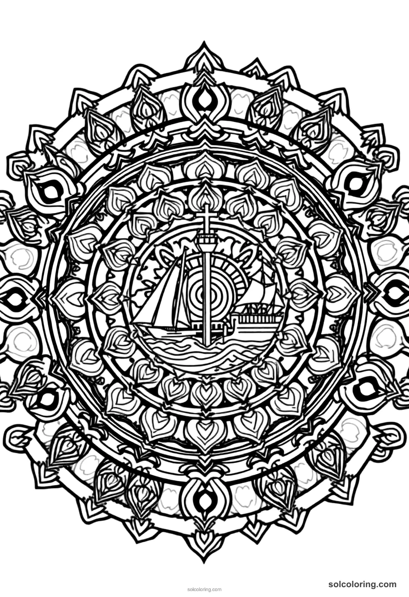 Mandala Tsar Peter I Building the Russian Navy mandala coloring page for kids