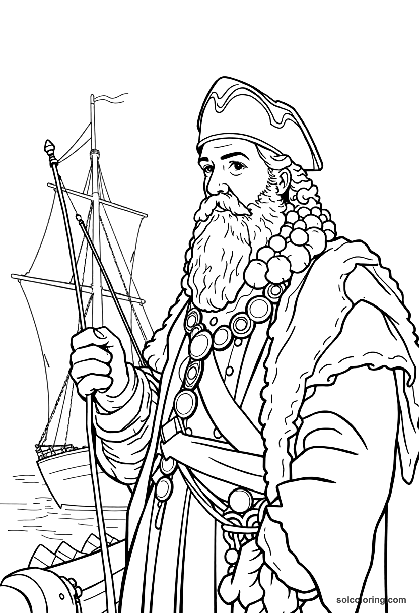 Tsar Peter I Building the Russian Navy coloring page, free printable realistic style