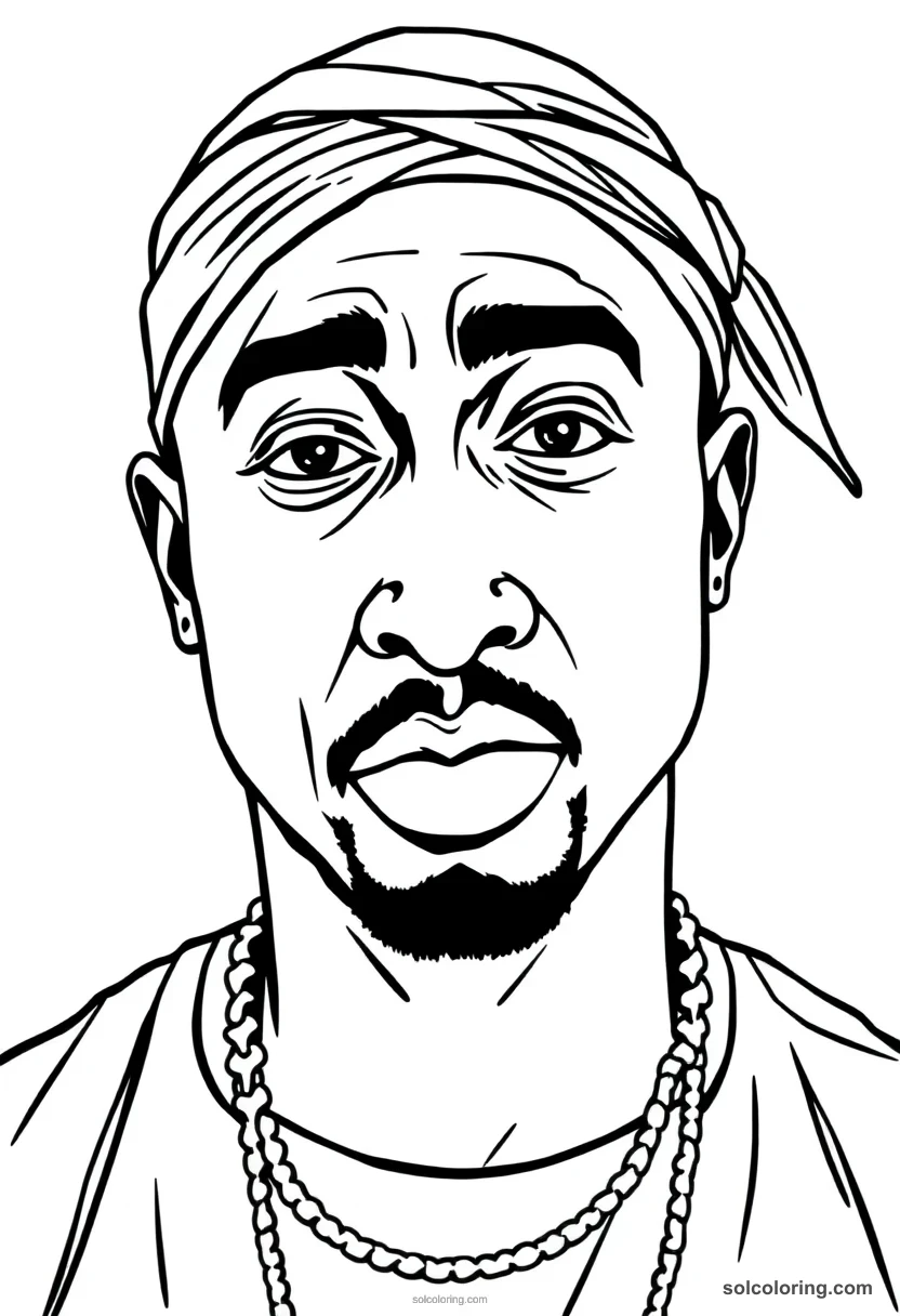 Illustrated Portrait Tupac Shakur illustrated portrait coloring page for kids