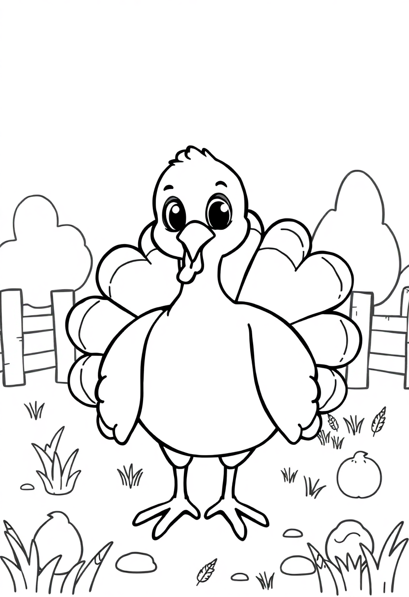 Turkey in Farmyard coloring page, free printable