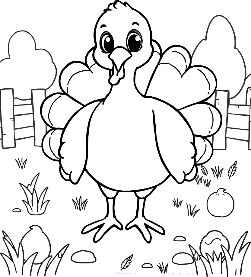 Turkey in Farmyard coloring page for kids