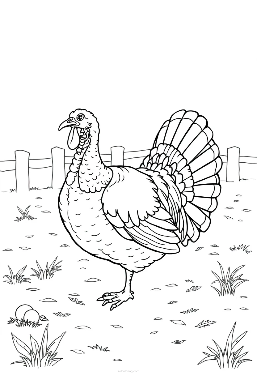 Turkey in Farmyard coloring page for kids