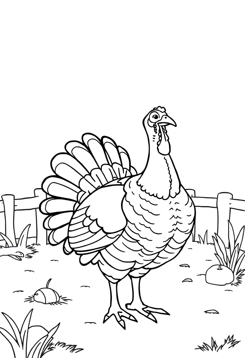 Turkey in Farmyard coloring page, free printable