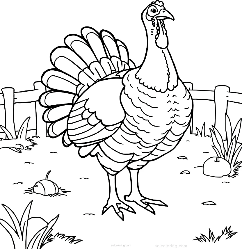 Turkey in Farmyard coloring page for kids