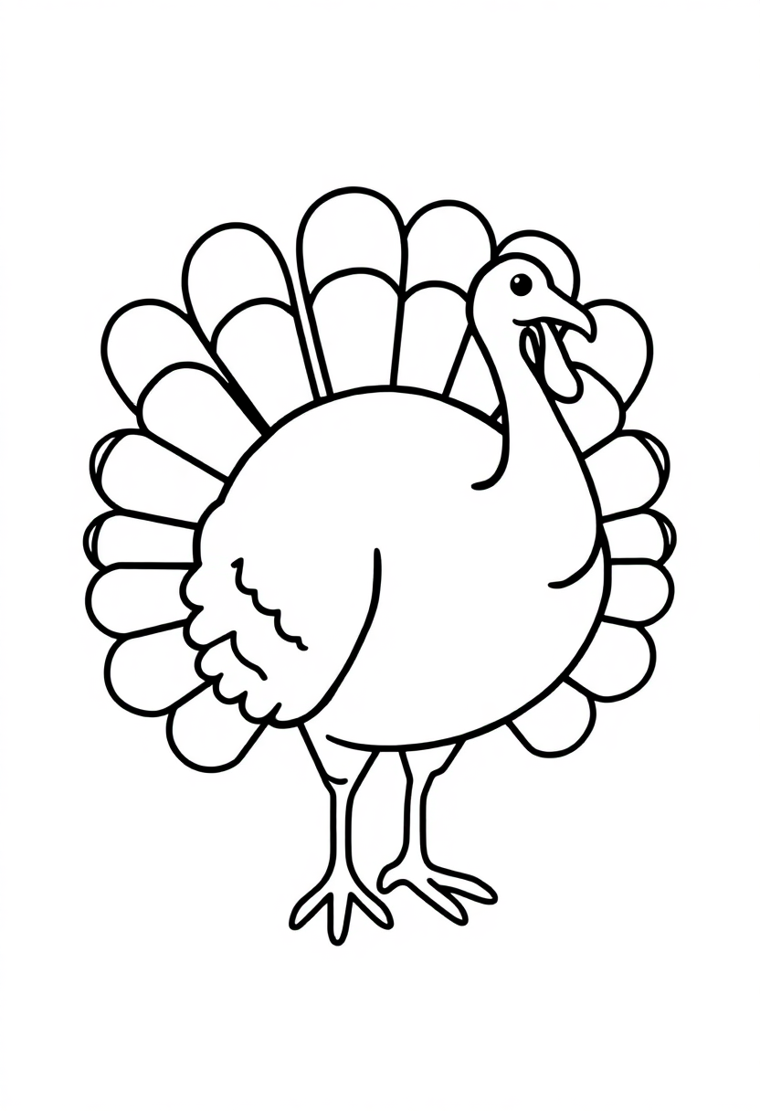 Turkey coloring page, free printable standard style for kids and adults