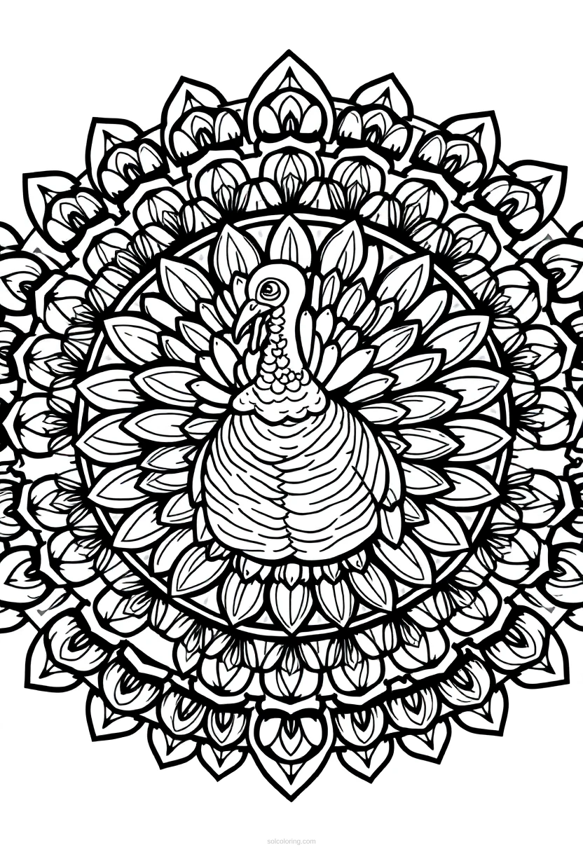 Turkey with Feathers coloring page for kids