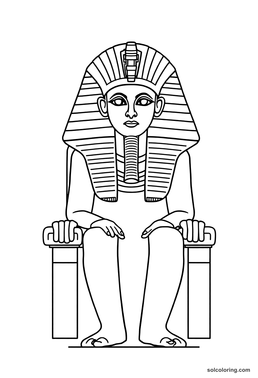 Simple Tutankhamun on His Golden Throne coloring page, free printable simple style