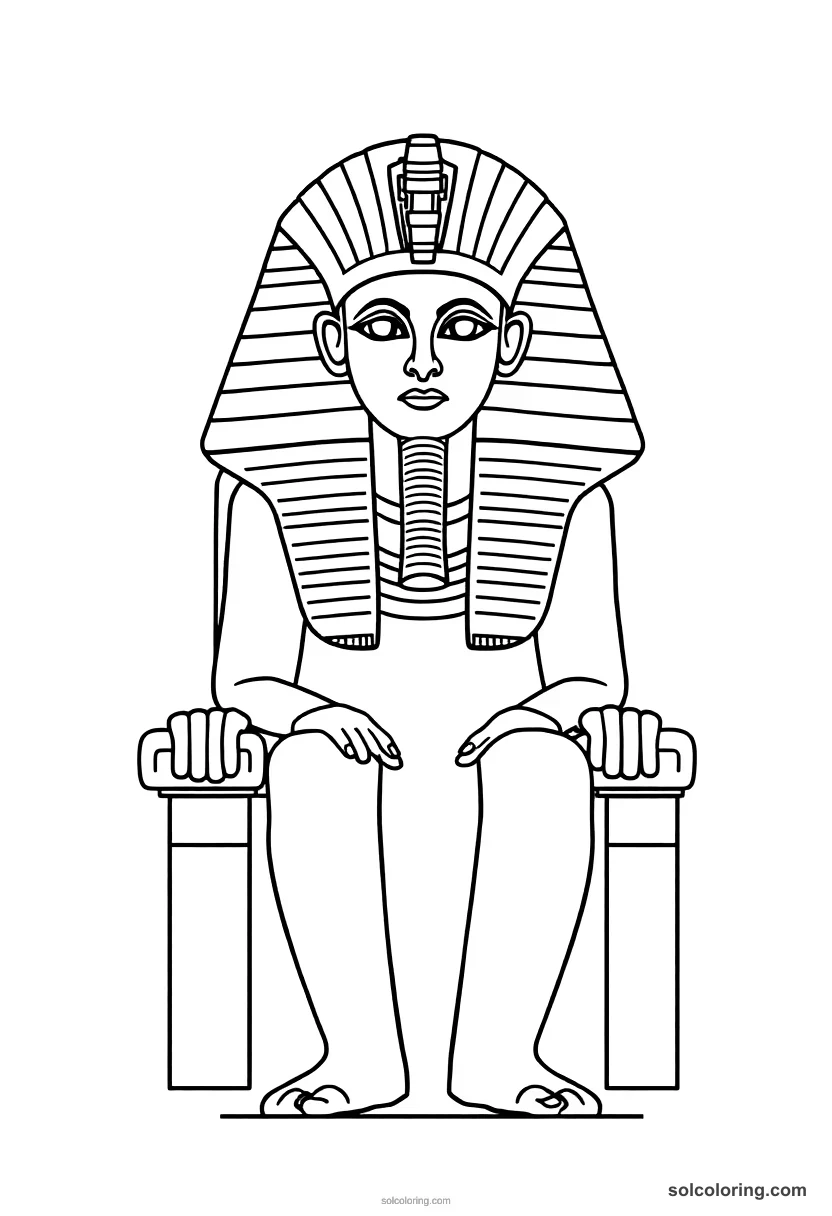Simple Tutankhamun on His Golden Throne simple coloring page for kids