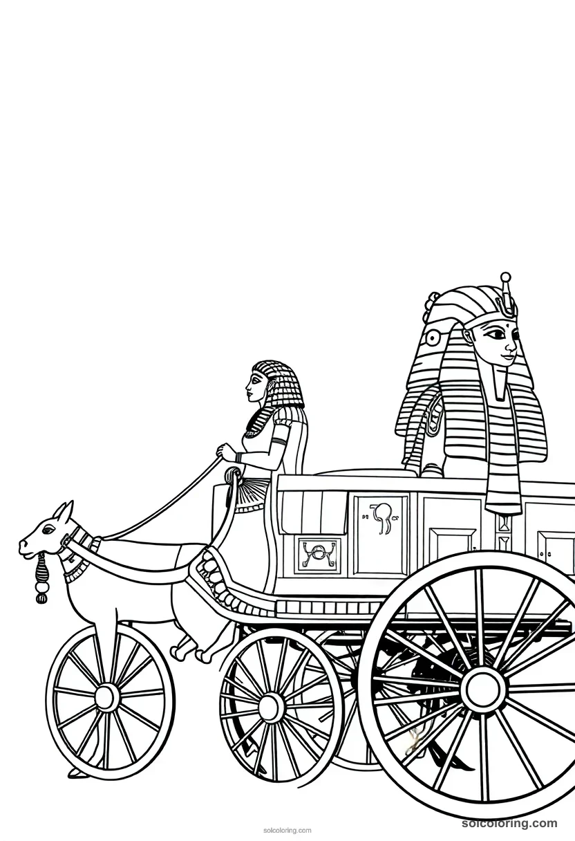 Tutankhamun's Golden Chariot realistic coloring page for kids