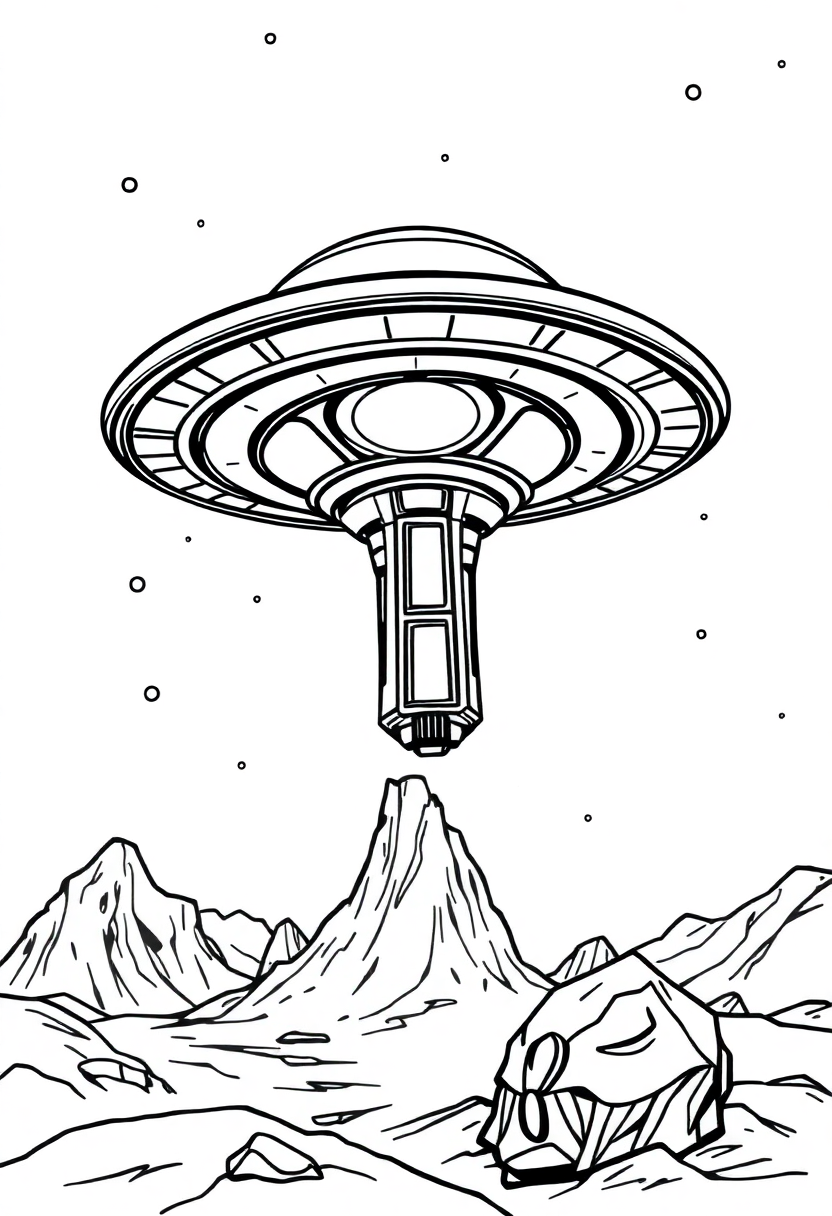 UFO Spaceship Landing coloring page, free printable