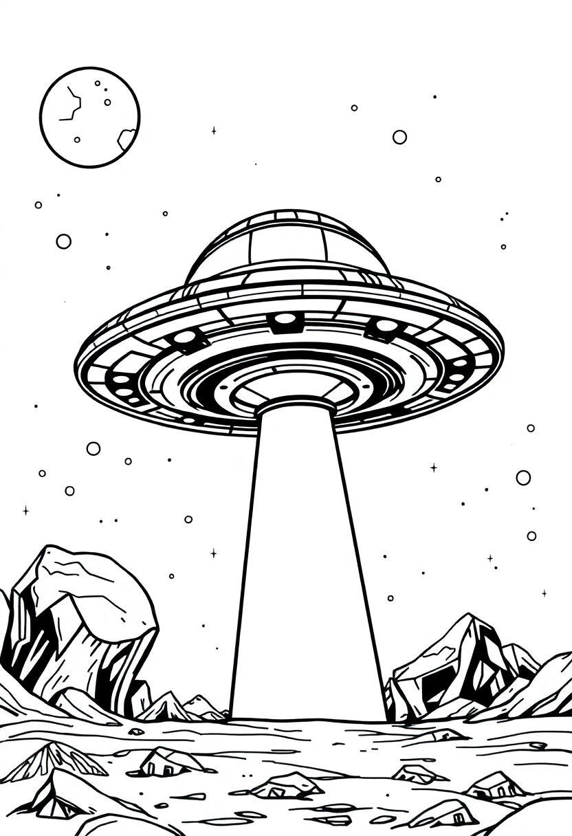 UFO Spaceship Landing coloring page, free printable