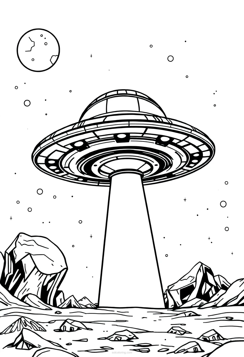 UFO Spaceship Landing coloring page for kids