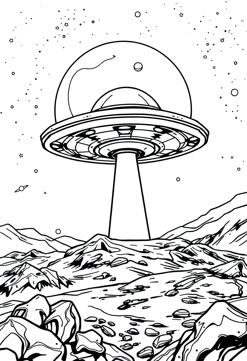 UFO Spaceship Landing coloring page, free printable