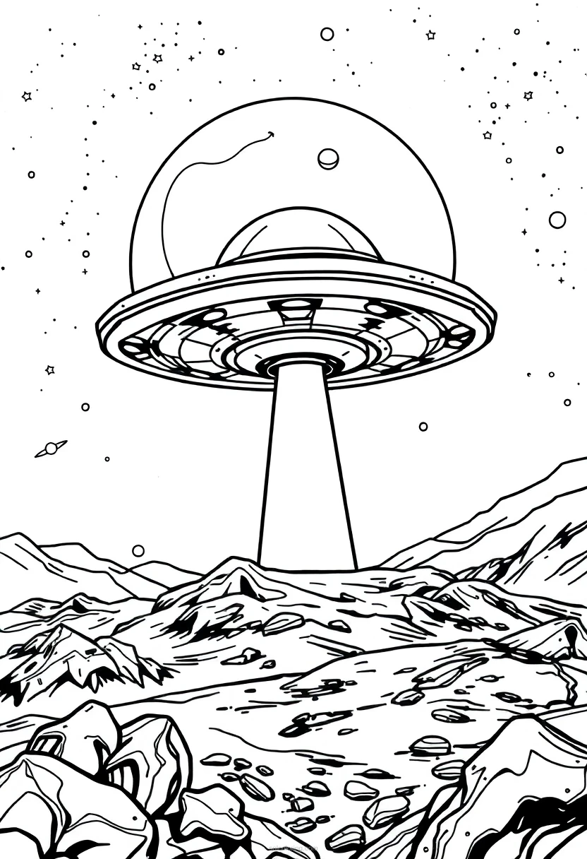 UFO Spaceship Landing coloring page for kids