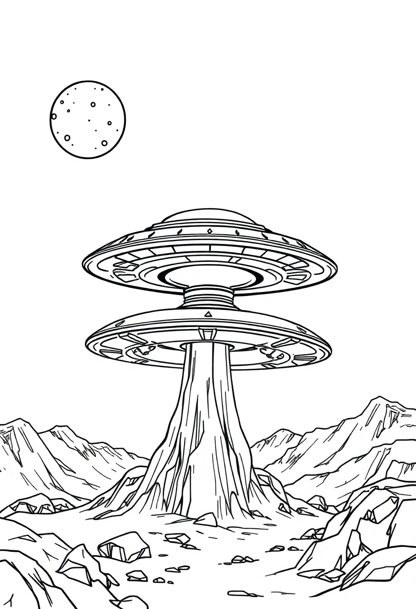 UFO Spaceship Landing coloring page, free printable