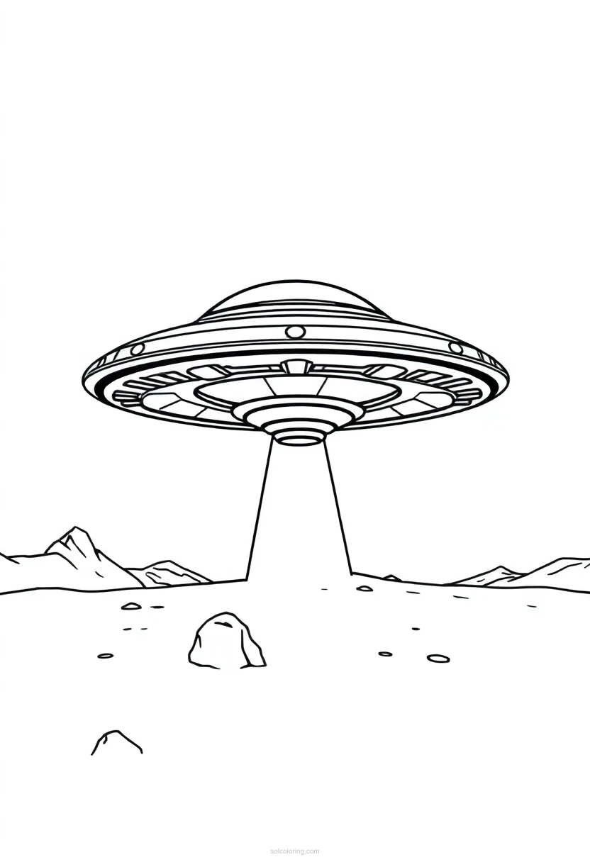 UFO Spaceship Landing coloring page for kids