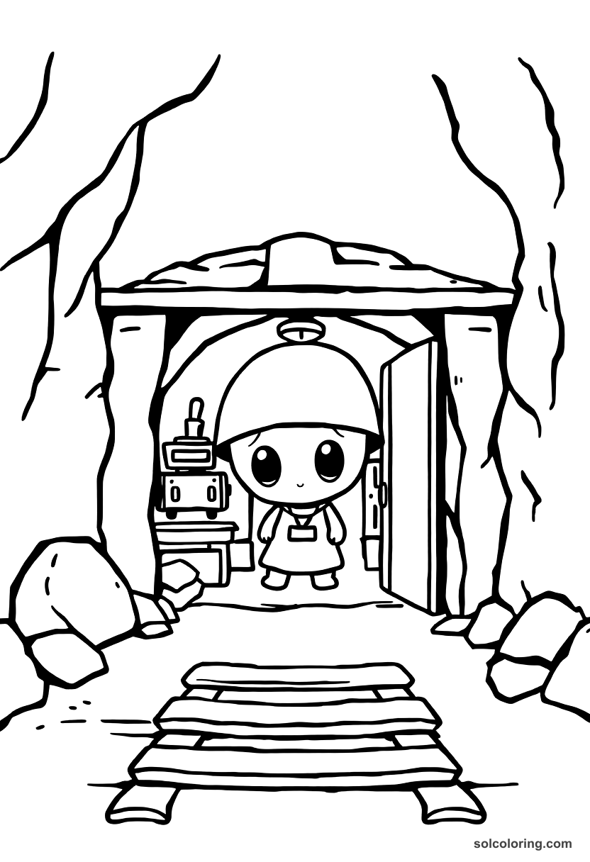Chibi Underground Railroad Safe House Scene coloring page, free printable chibi style