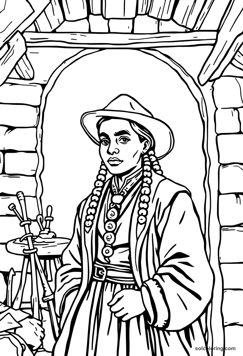 Underground Railroad Safe House Scene coloring page, free printable detailed style
