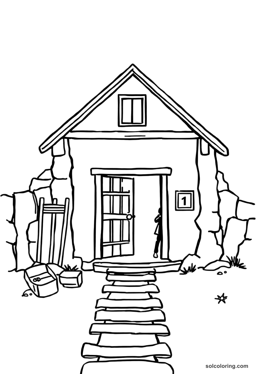 Simple Underground Railroad Safe House Scene coloring page, free printable simple style
