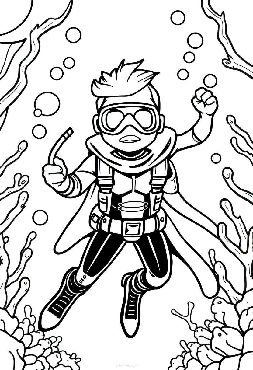 Underwater Ocean Hero coloring page for kids