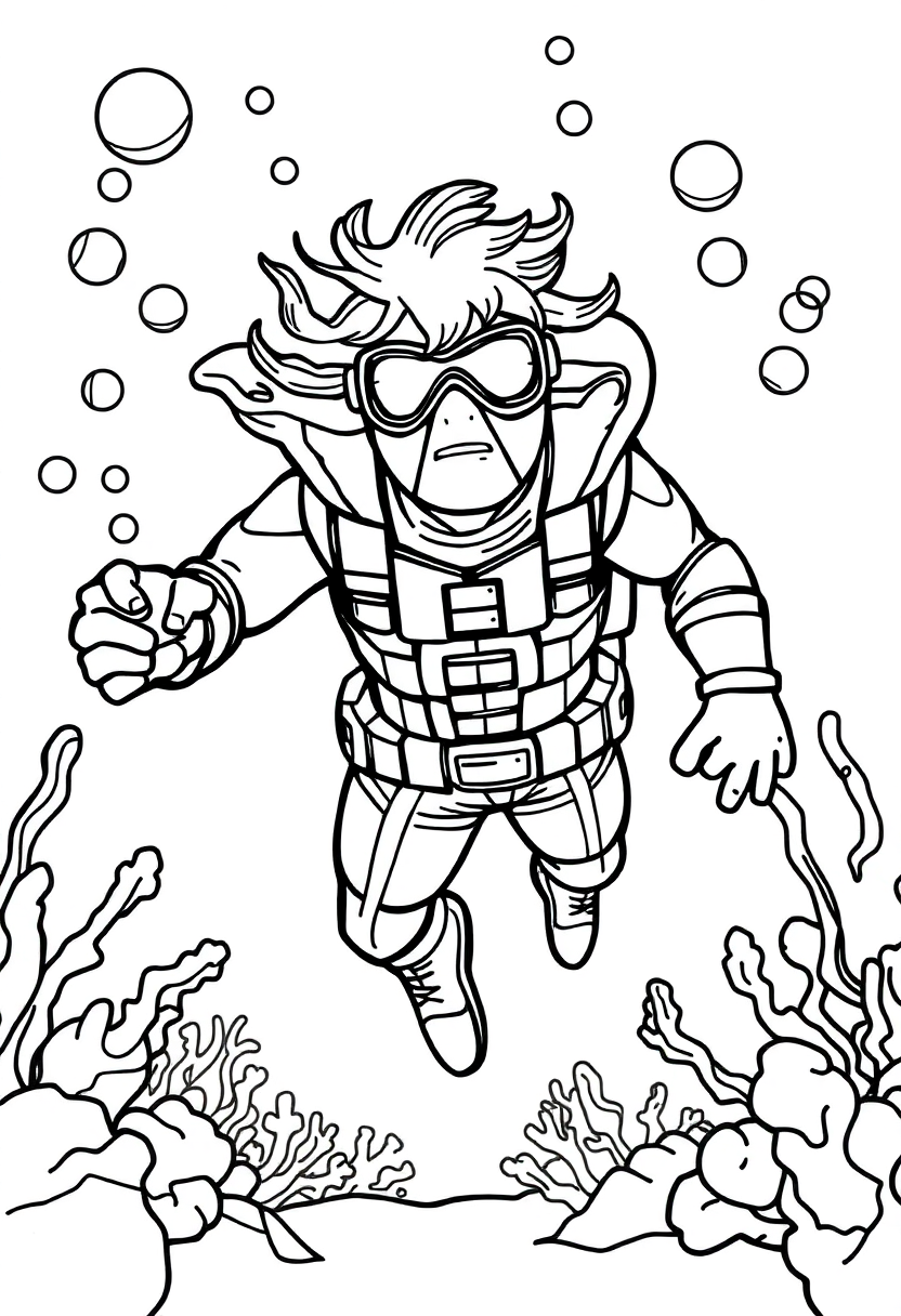 Underwater Ocean Hero coloring page, free printable