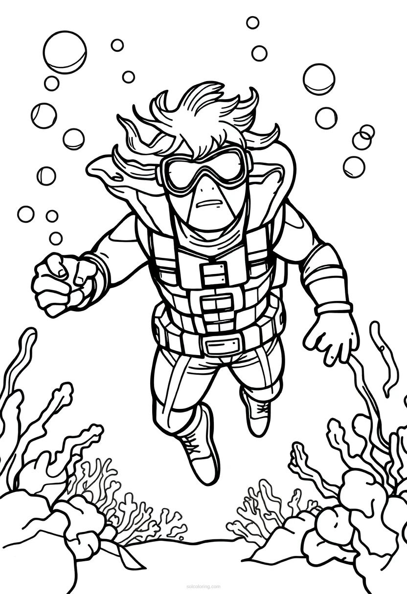 Underwater Ocean Hero coloring page for kids