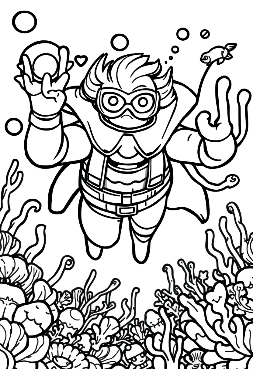 Underwater Ocean Hero coloring page, free printable