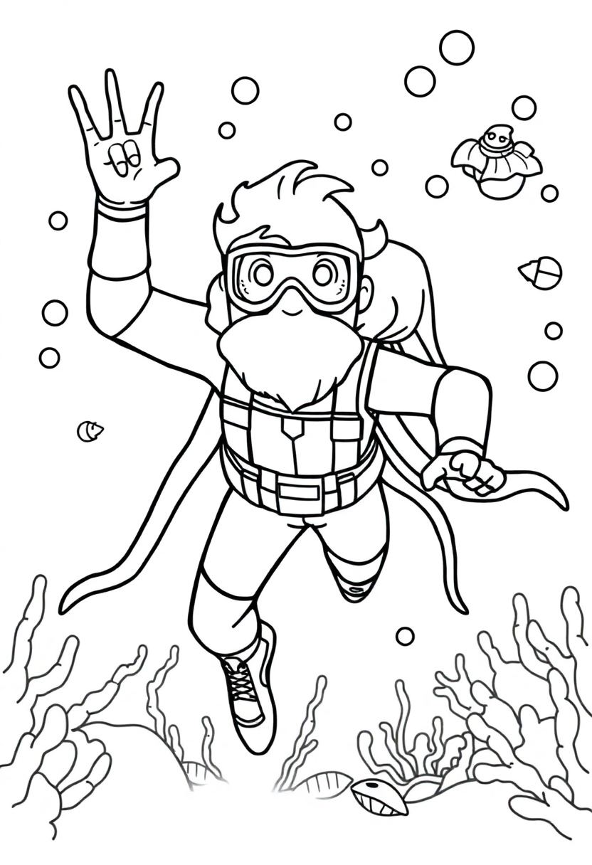 Underwater Ocean Hero coloring page, free printable