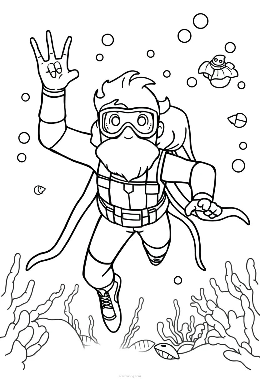 Underwater Ocean Hero coloring page for kids