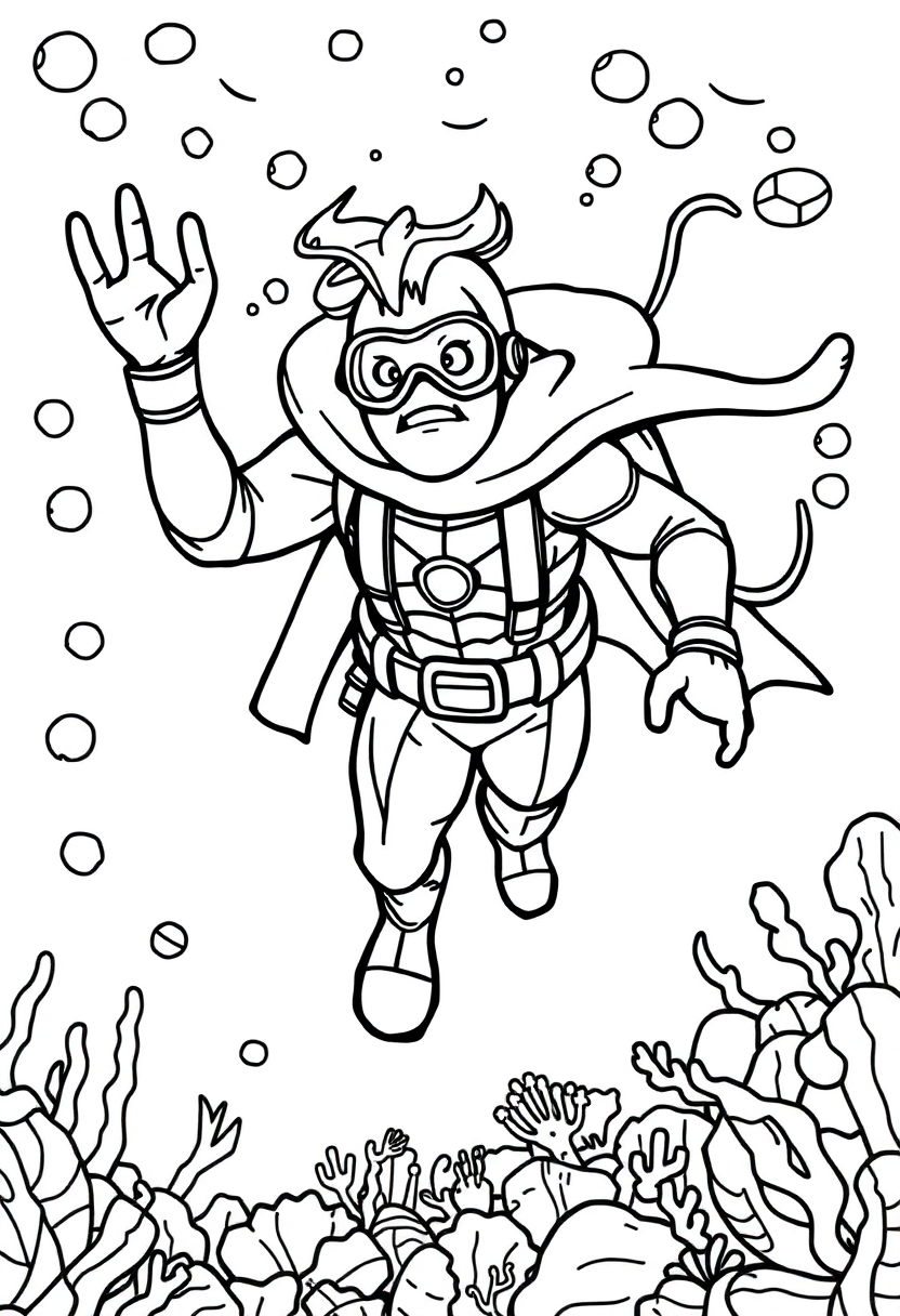 Underwater Ocean Hero coloring page, free printable