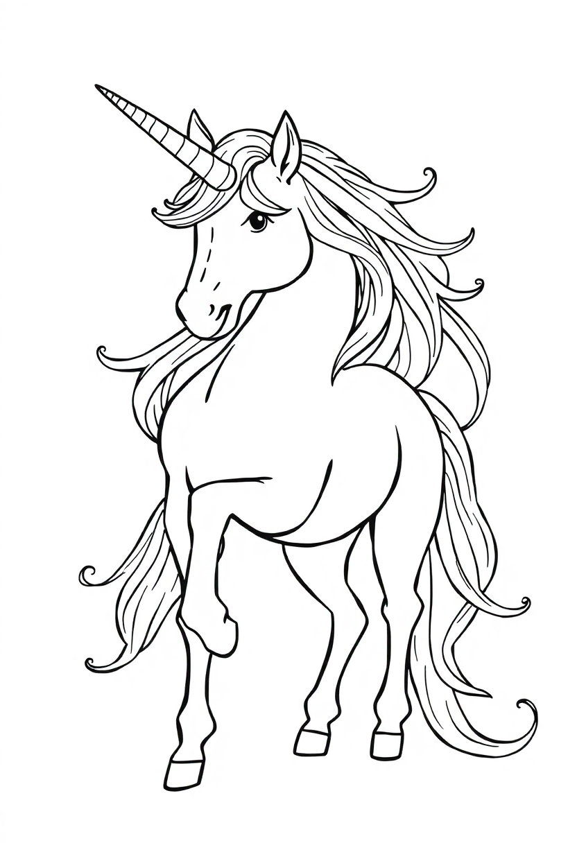 Unicorn coloring page, free printable