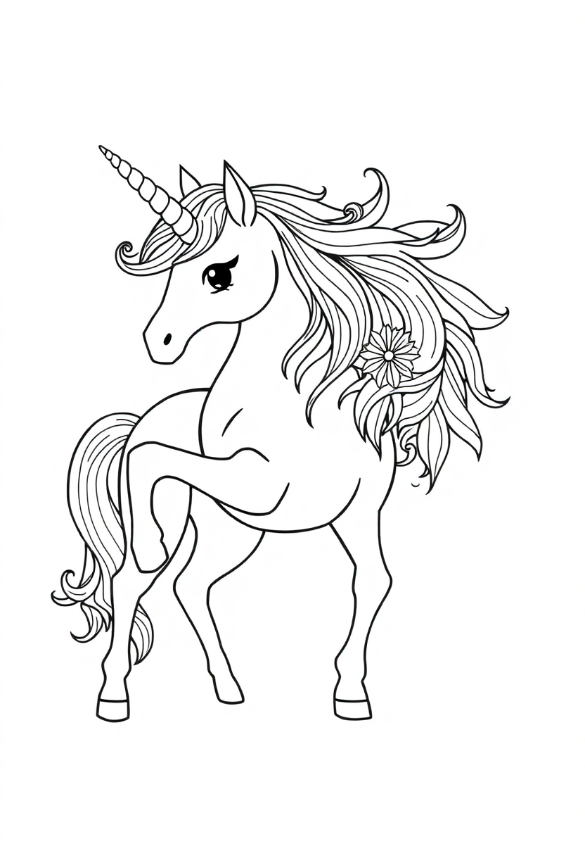 Unicorn mandala coloring page featuring cute chibi unicorn surrounded by intricate geometric patterns and decorative elements
