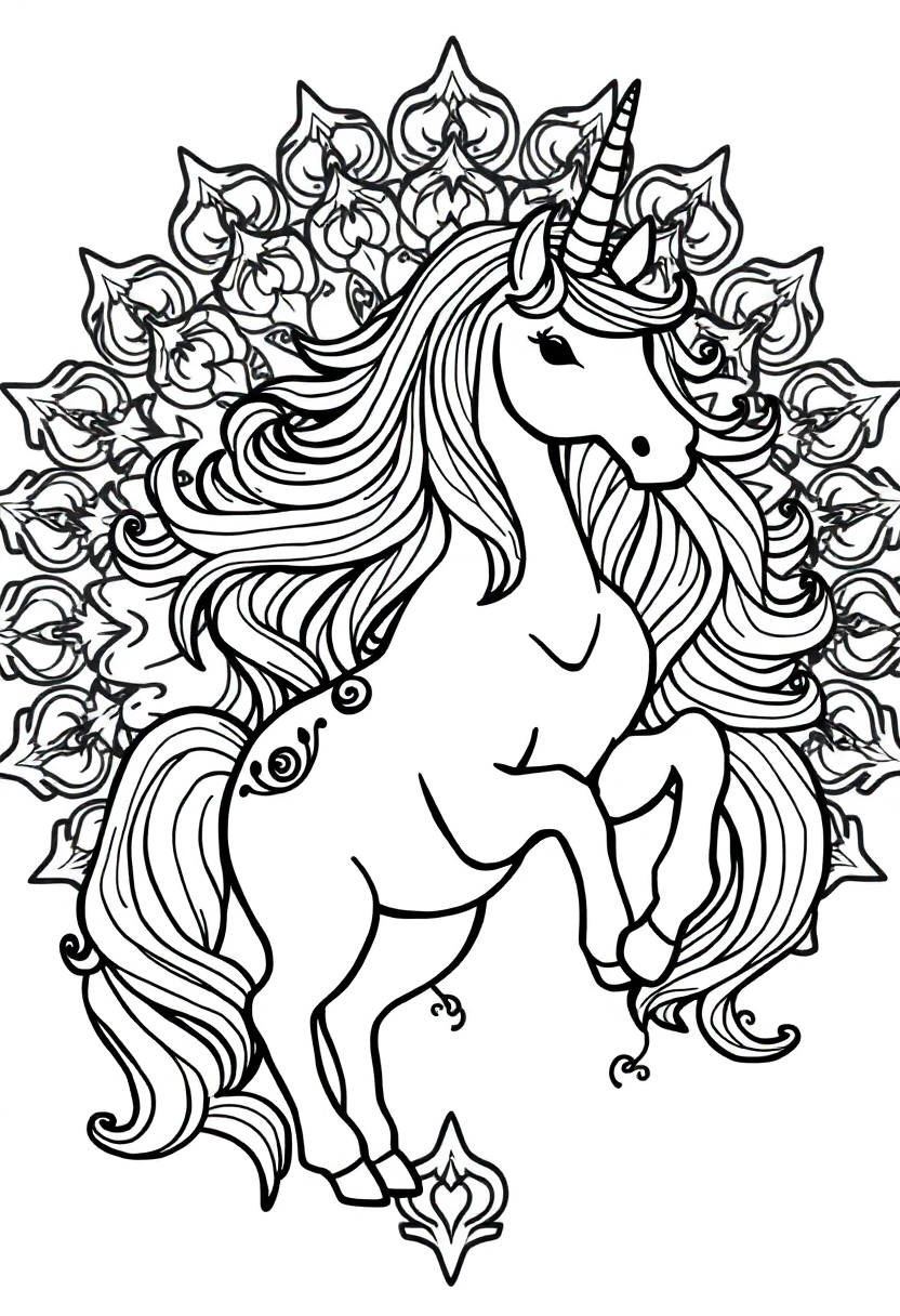 Unicorn Mandala coloring page for kids