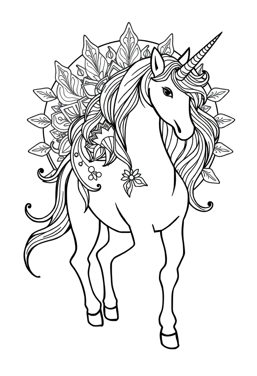 Unicorn Mandala coloring page for kids