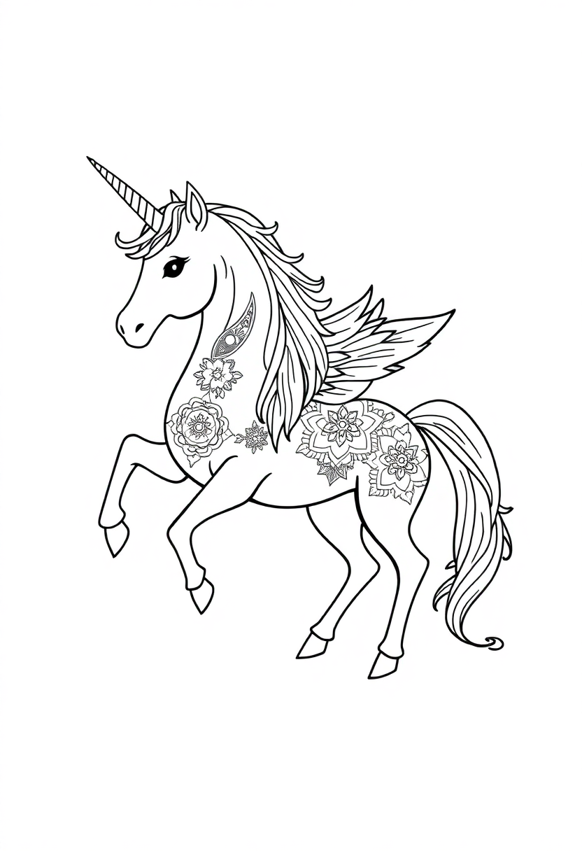 Unicorn Mandala coloring page for kids