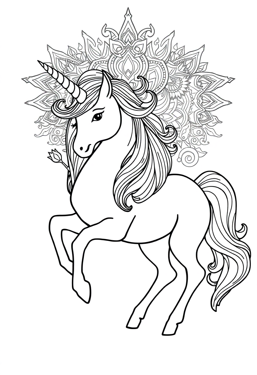Unicorn Mandala coloring page for kids