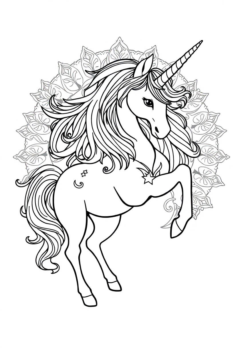 Unicorn Mandala coloring page for kids