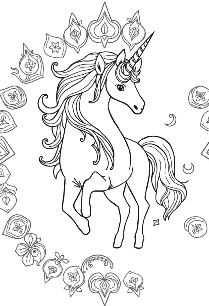 Unicorn Mandala coloring page for kids
