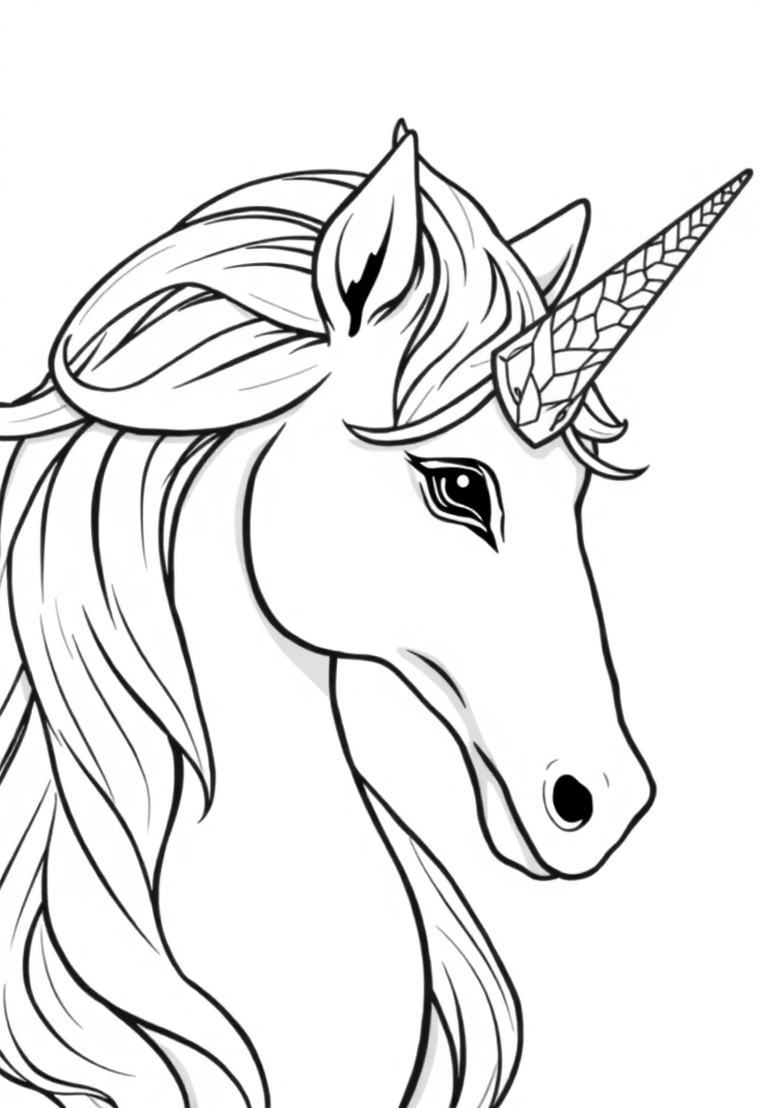 Unicorn with Crystal Horn coloring page, free printable
