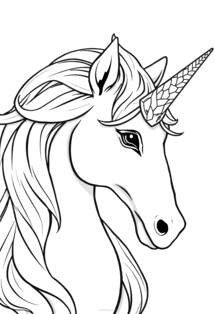 Unicorn with Crystal Horn coloring page for kids