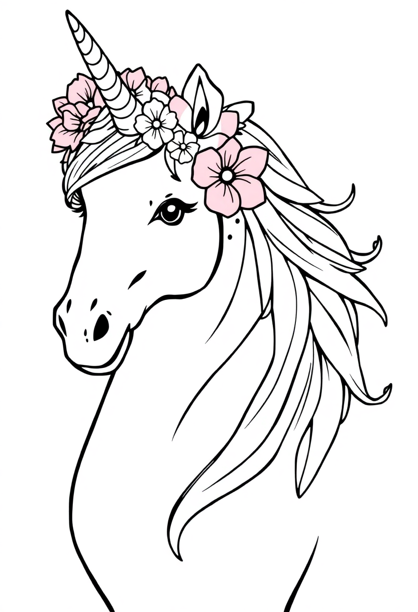 Unicorn With Flower Crown coloring pages