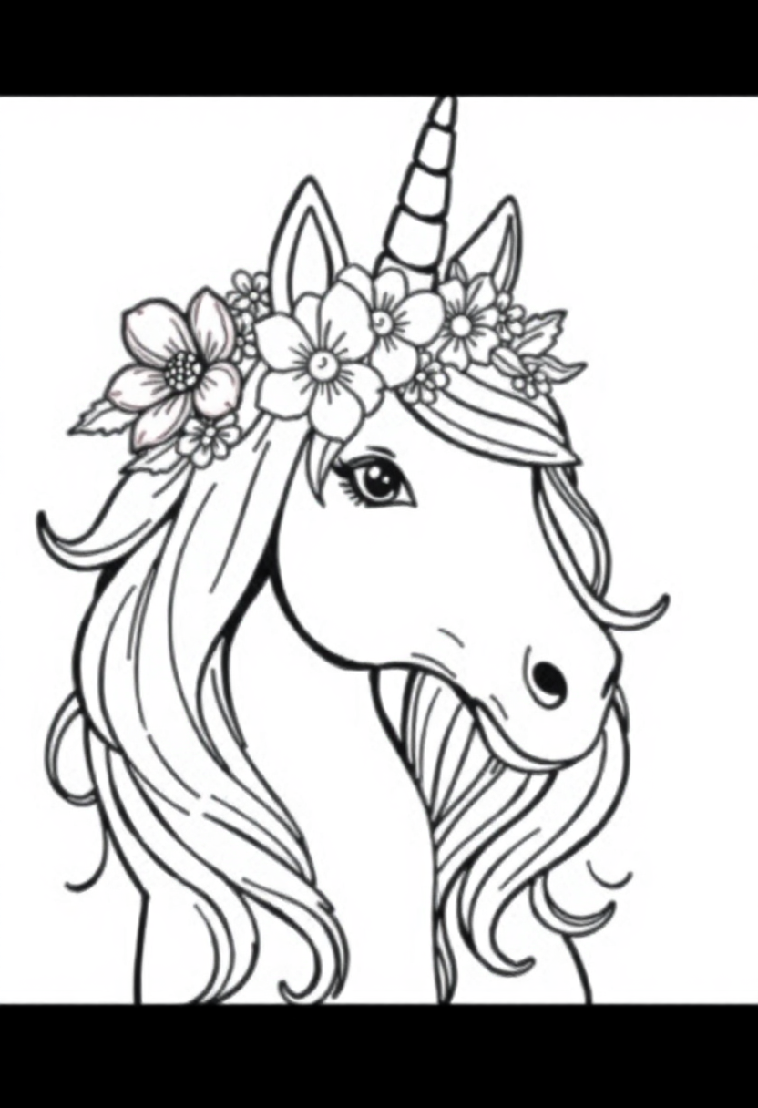 Unicorn with Flower Crown coloring page, free printable