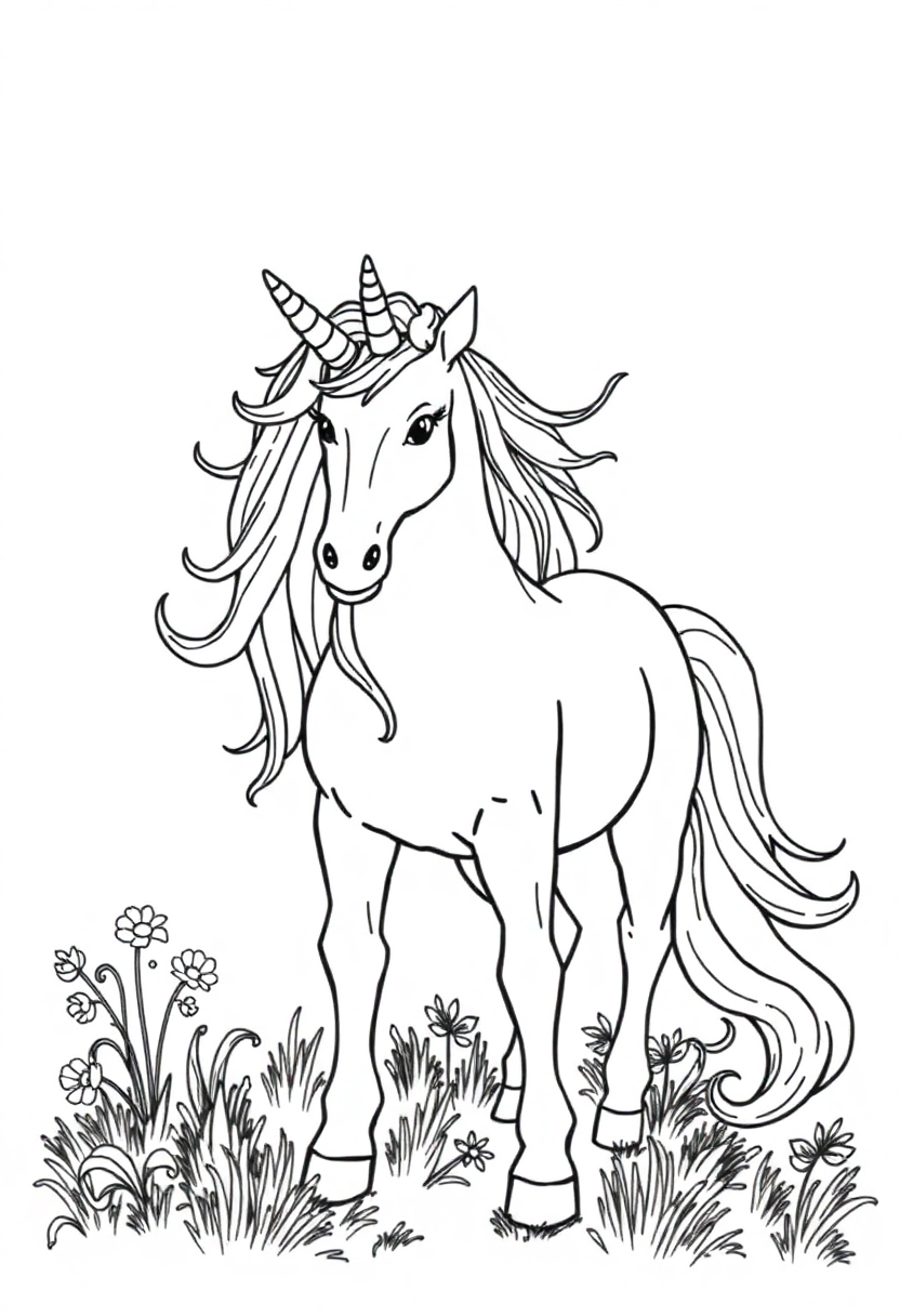 Unicorns coloring page for kids