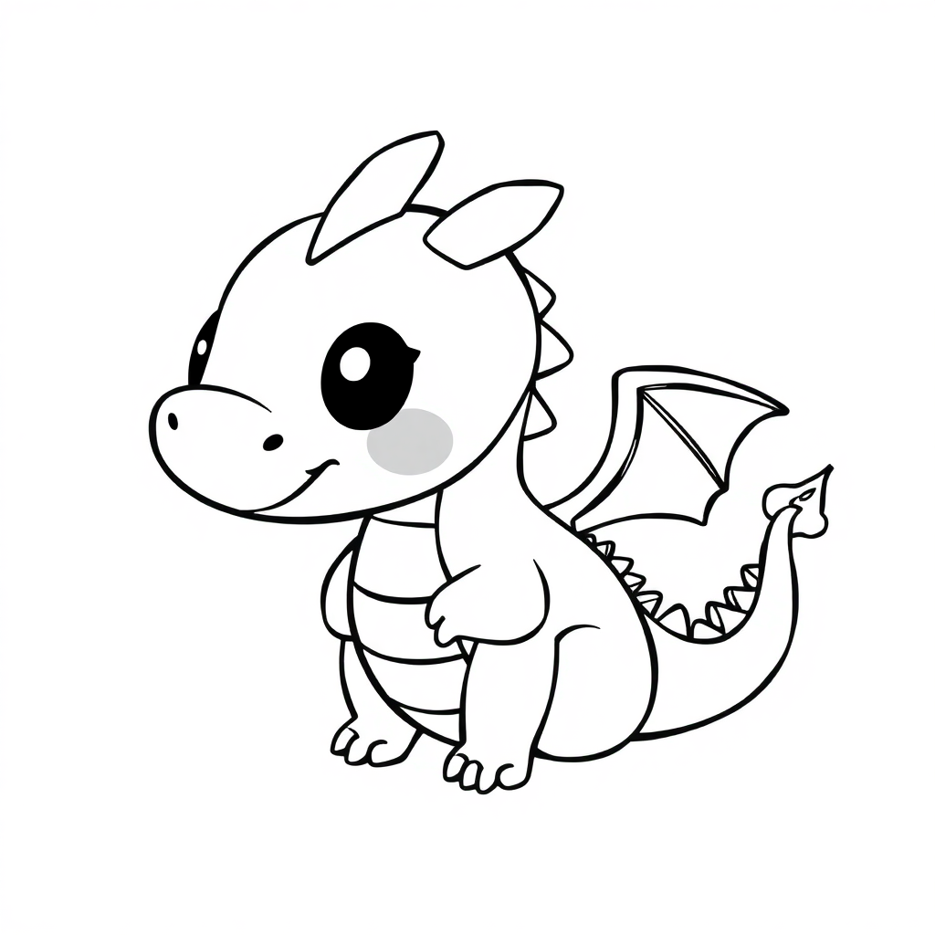 Friendly Forest Dragon coloring page, free printable cute-cartoon style