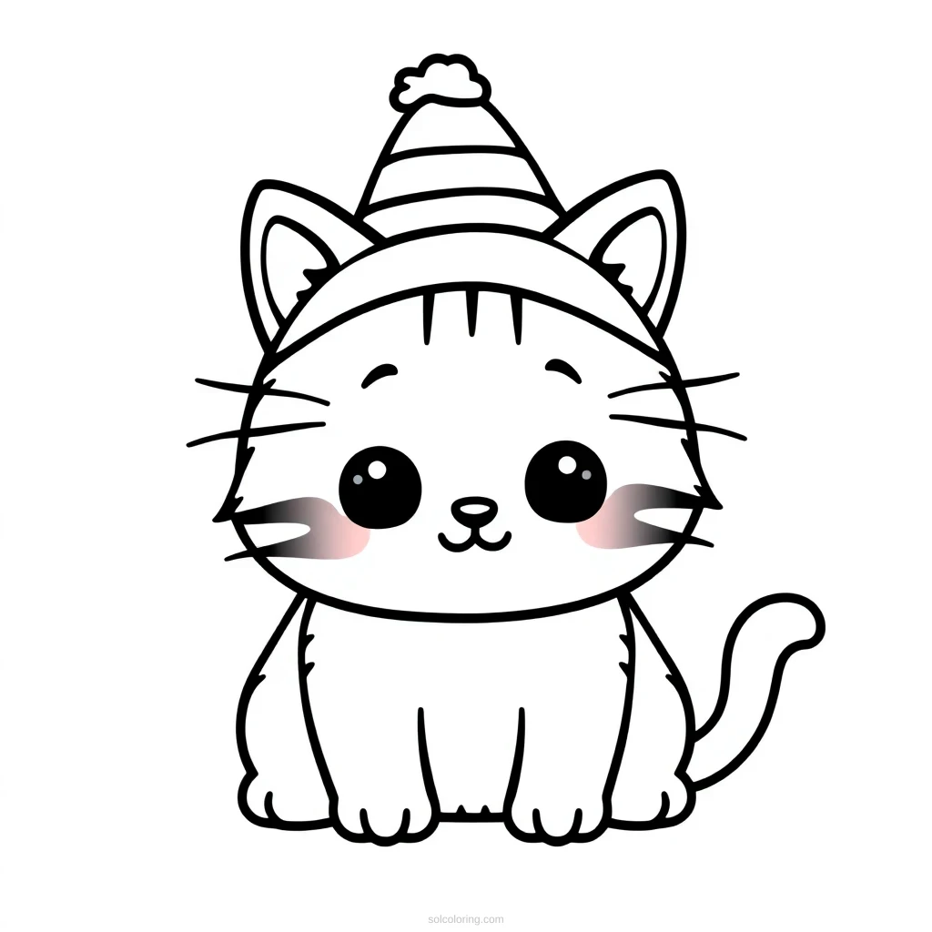 Cat Wearing a Hat coloring page for kids