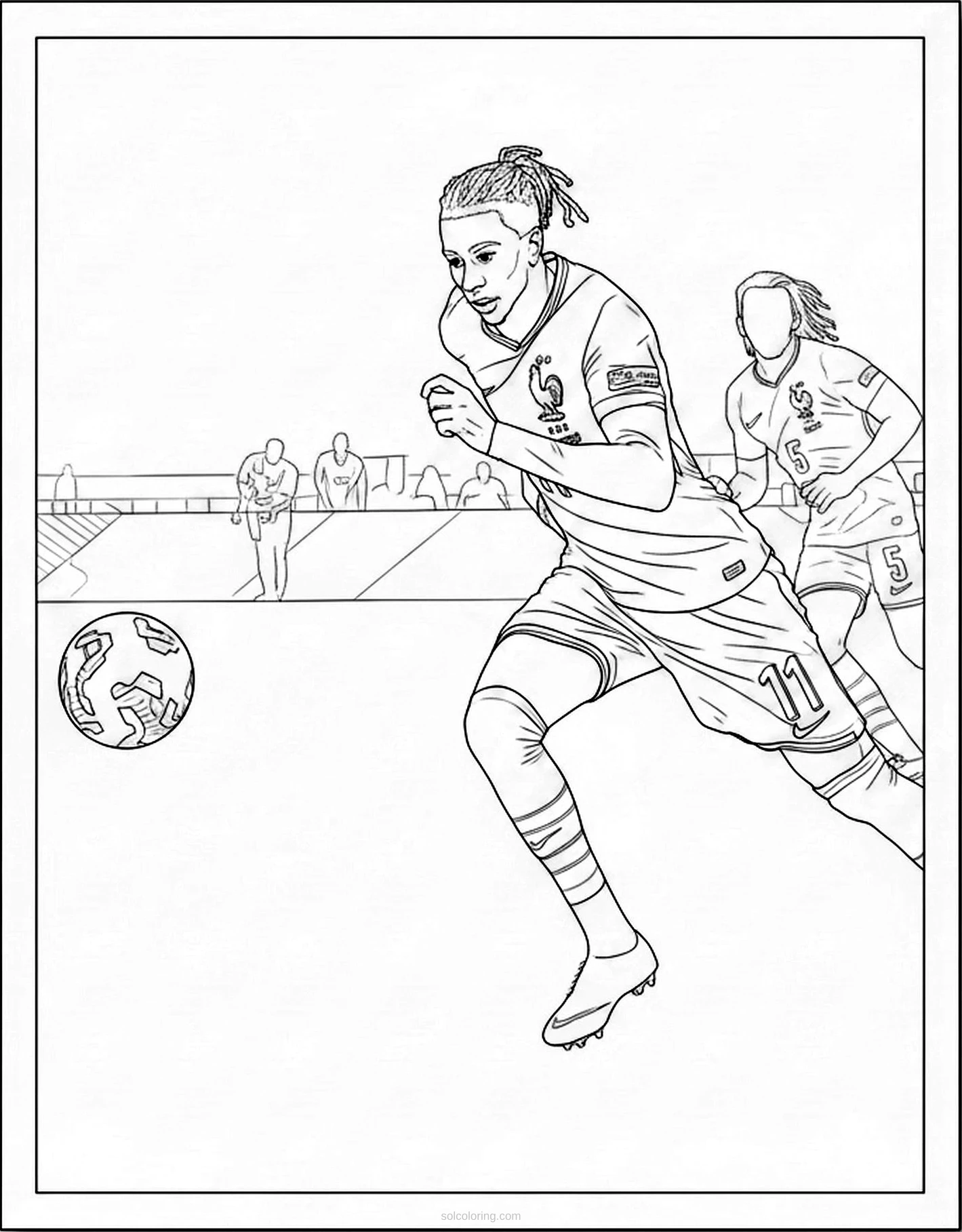French Soccer Player Running coloring page for kids