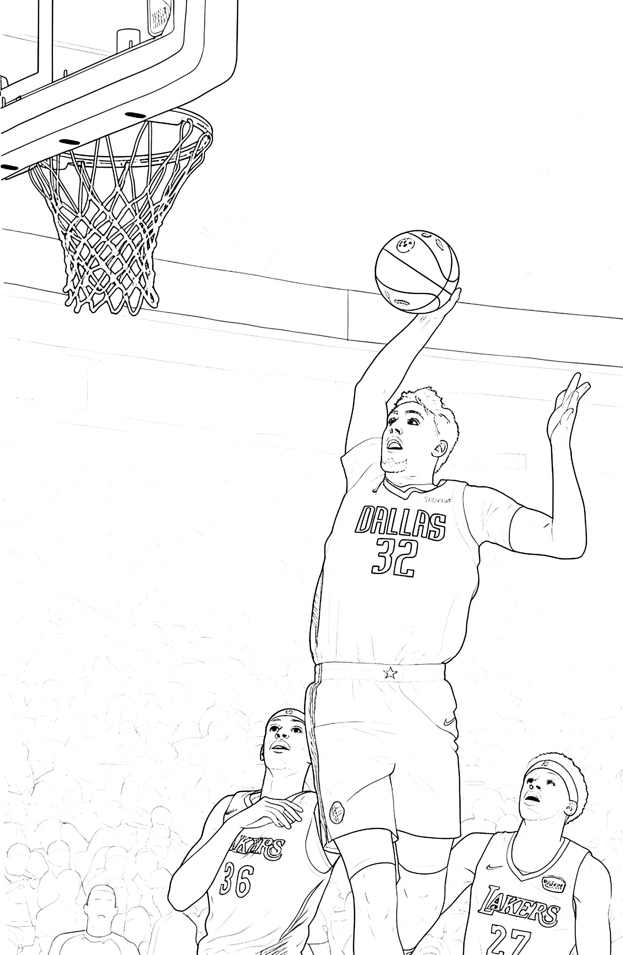 dallas mavericks cooper flagg dunking coloring page, free printable